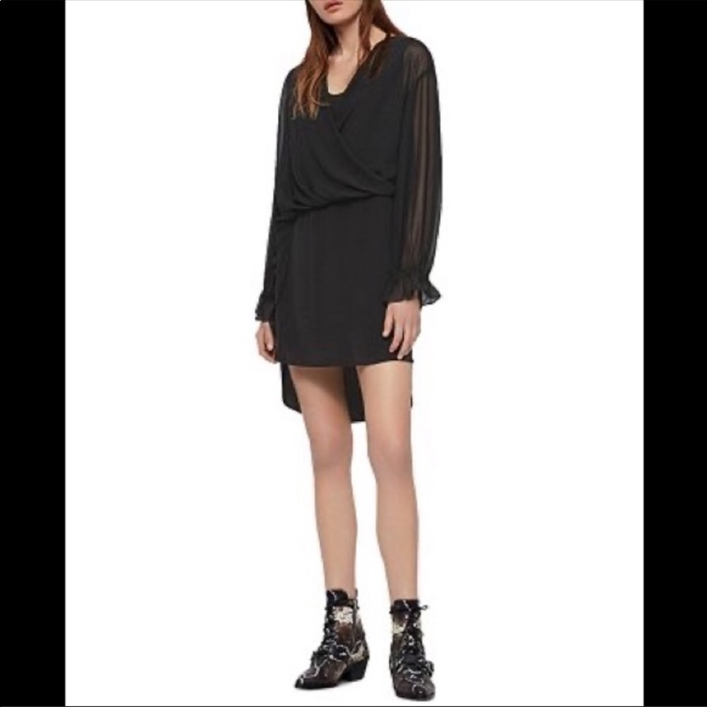 NWOT ALLSAINTS Penny Dress Long Sheer Sleeve Dress Black XS - Picture 7 of 8